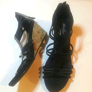 NWOT Black patent leather wedge sandal